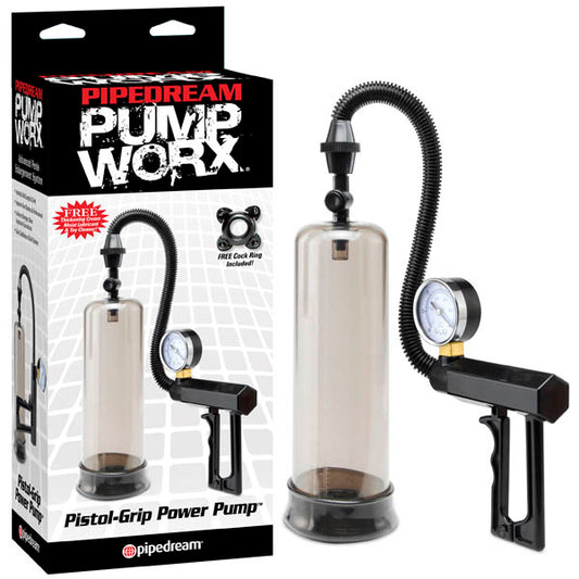 Pipedream Pump Worx Pistol-Grip Power Pump - Black Penis Pump with Gauge