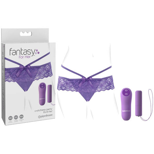 Pipedream Fantasy For Her Crotchless Panty Thrill-Her Purple Vibrating Panties with Wireless Remote