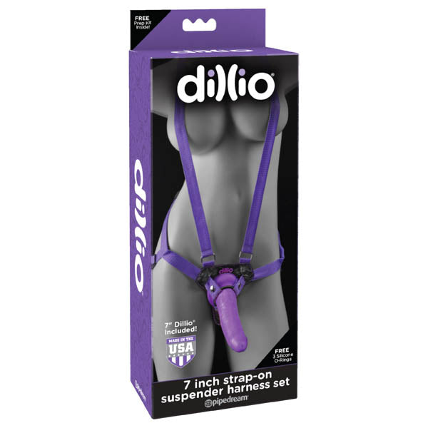 Pipedream Dillio 7" Strap-On Suspender Harness Set - Purple 17.8cm Strap-On with Suspender Harness