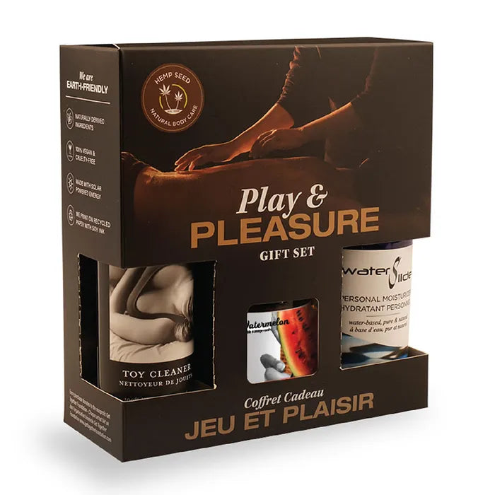 Earthly Body Hemp Seed Play & Pleasure Gift Set - Watermelon Flavoured Edible Candle with Lube & Cleaner