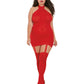 Dreamgirl Plus Size Sheer Garter Bodystocking with Thigh High Red Size Queen