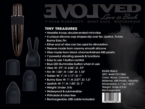 Evolved Tiny Treasures Black Chrome USB Rechargeable Mini Massager Vibrator