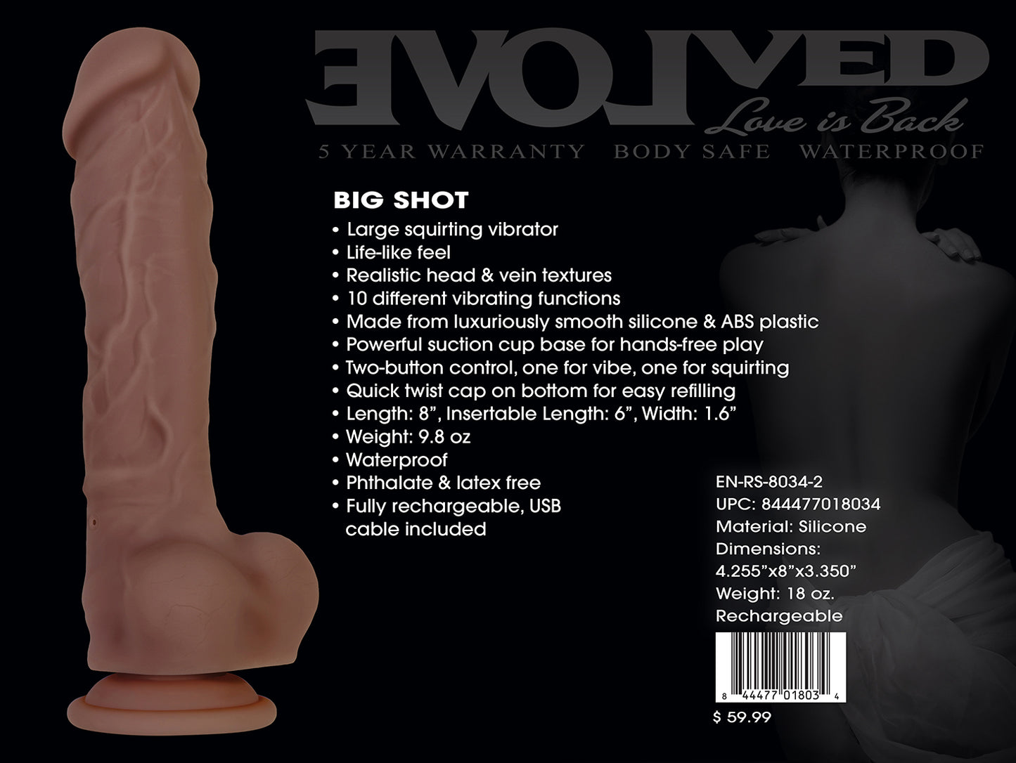 Evolved Big Shot - Brown 20.3cm (8") USB Rechargeable Squirting Dong Dildo