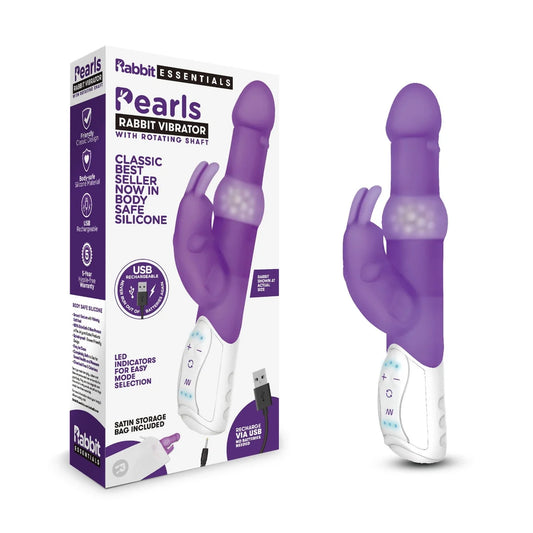 Rabbit Essentials Rechargeable Pleasure Pearls Rabbit Vibrator Purple