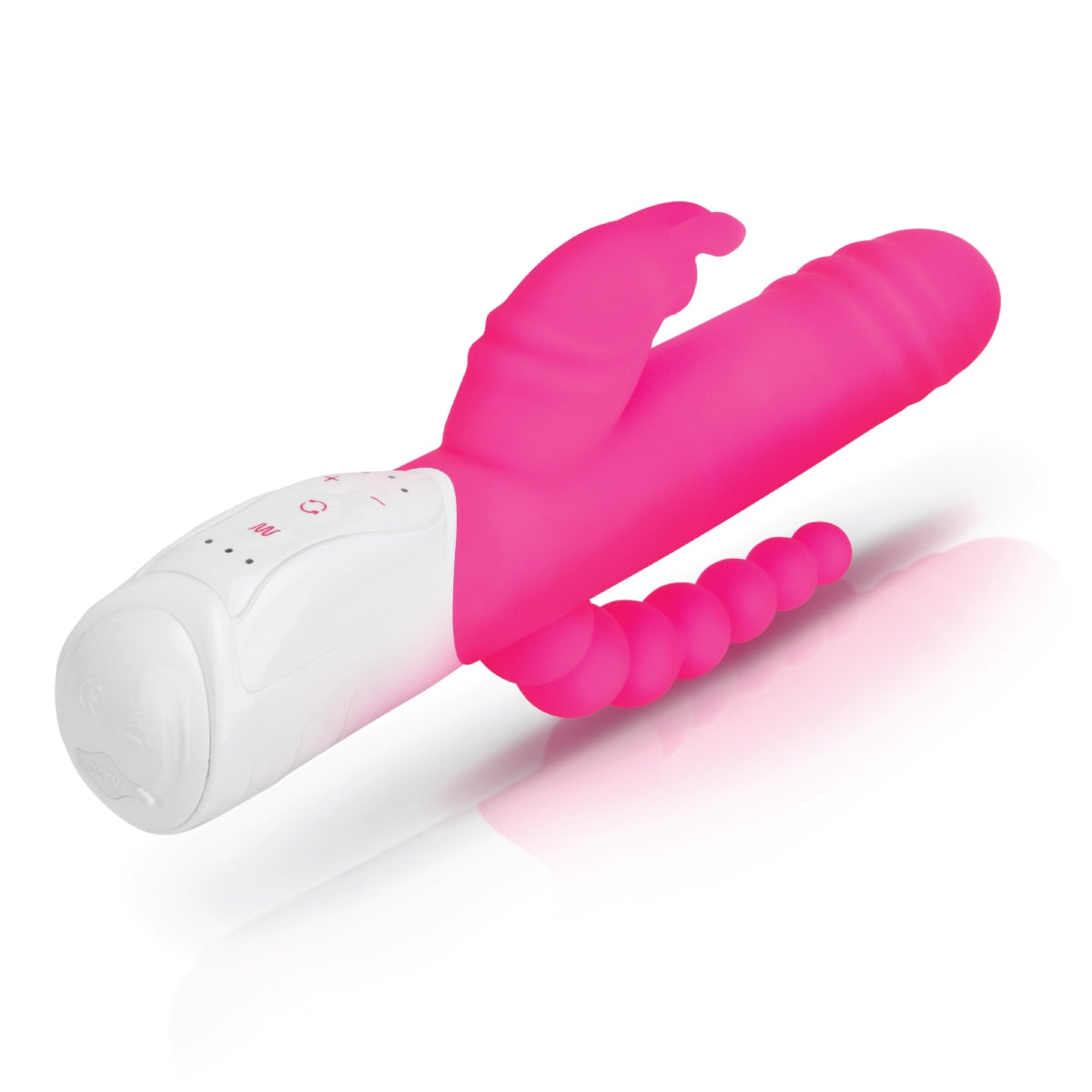 Rabbit Essentials Rechargeable Double Penetration Rabbit Vibrator Hot Pink