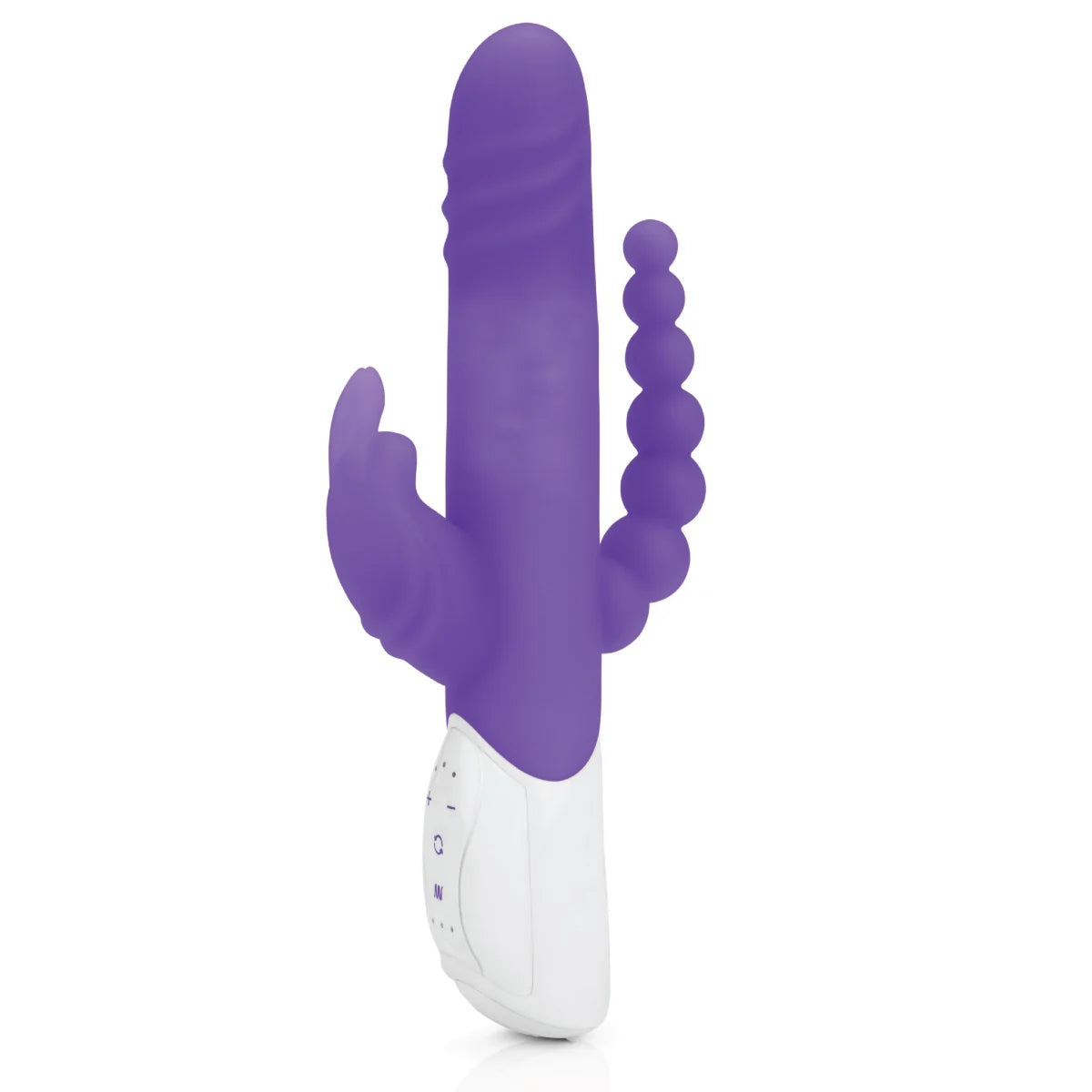 Rabbit Essentials Rechargeable Double Penetration Rabbit Vibrator Hot Purple