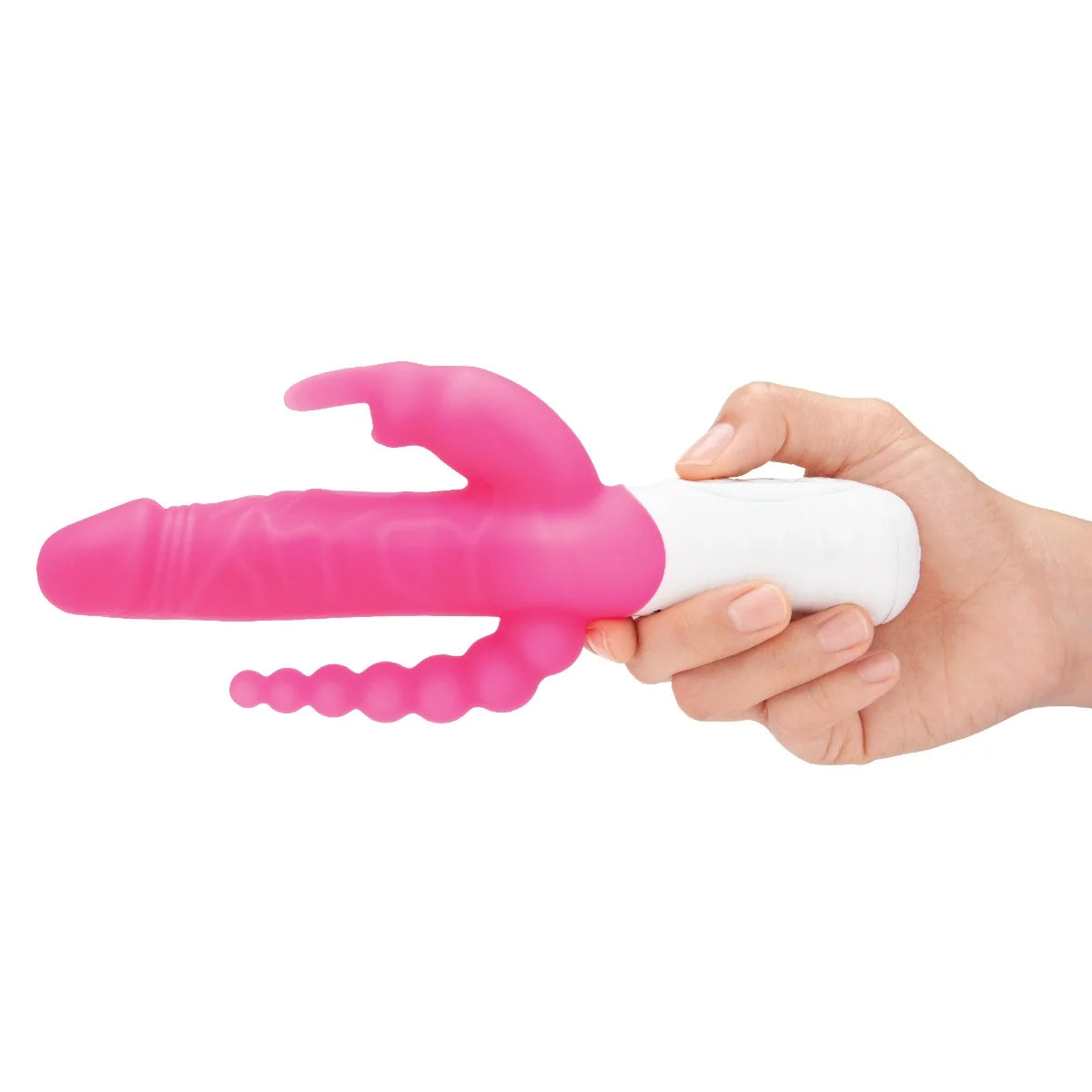 Rabbit Essentials Rechargeable Slim Double Penetration Rabbit Vibrator Hot Pink