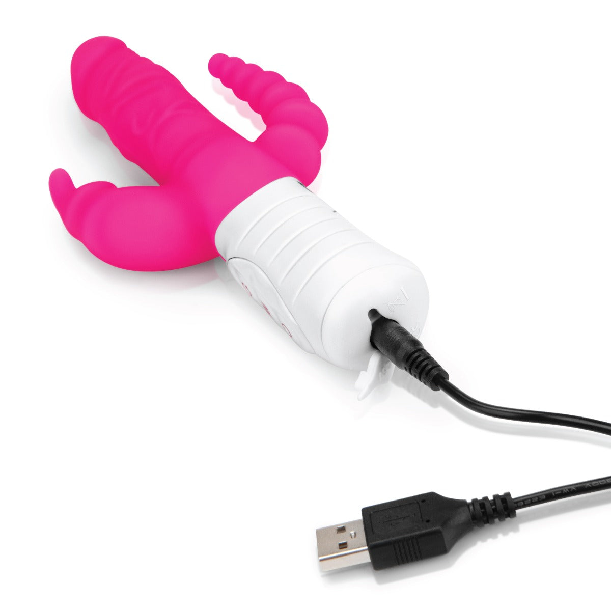 Rabbit Essentials Rechargeable Slim Double Penetration Rabbit Vibrator Hot Pink