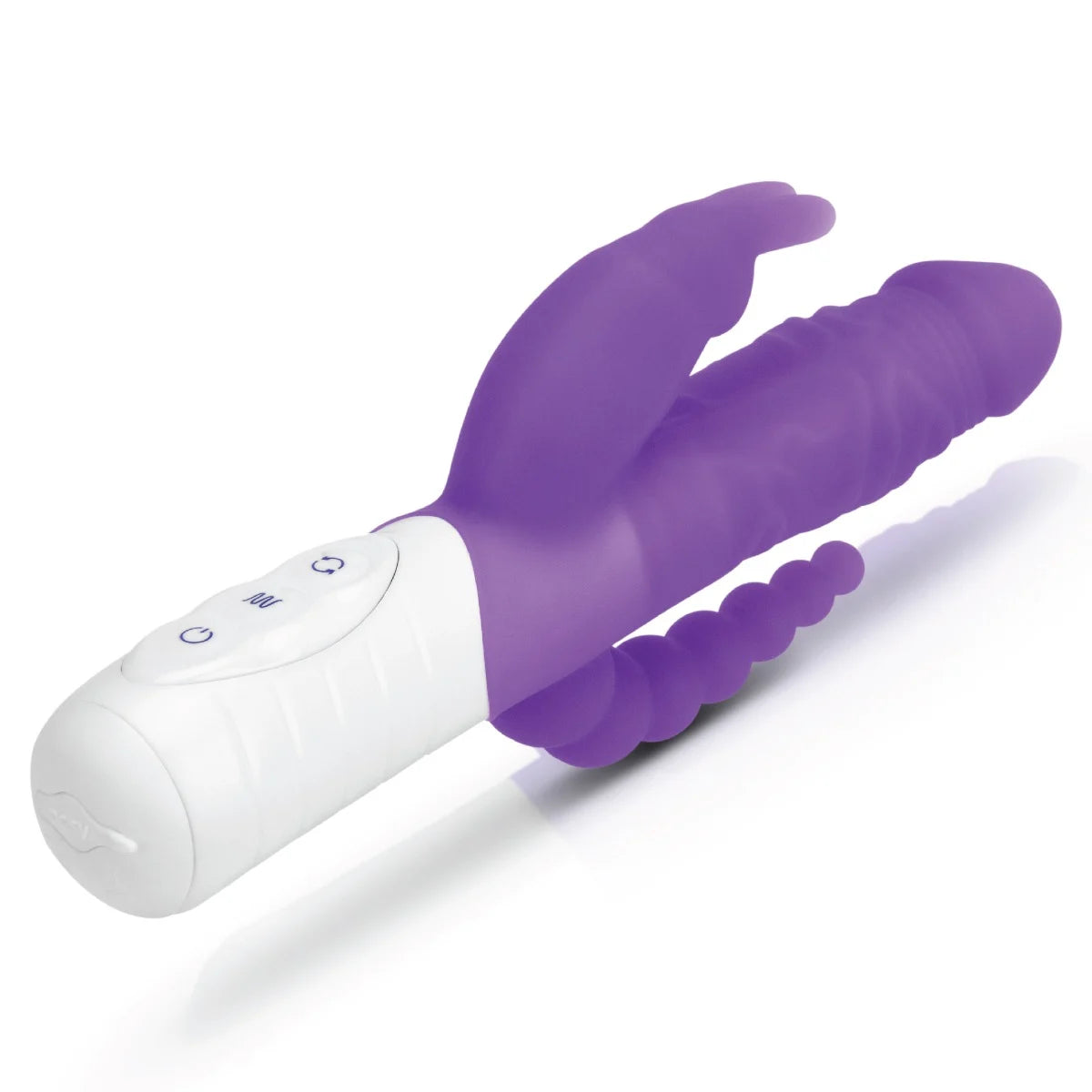 Rabbit Essentials Rechargeable Slim Double Penetration Rabbit Vibrator Hot Purple