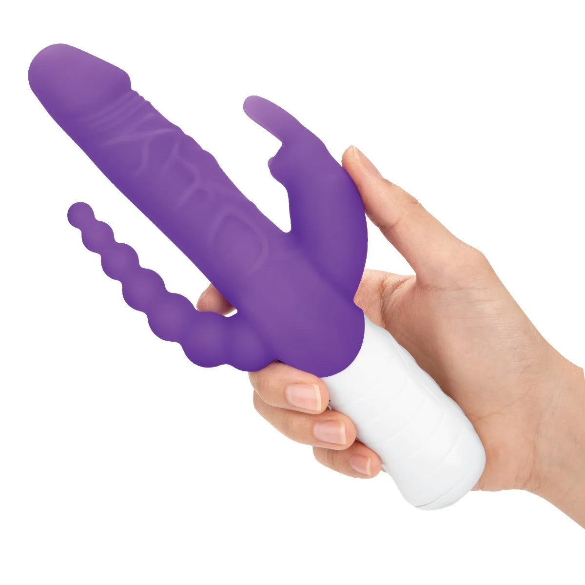 Rabbit Essentials Rechargeable Slim Double Penetration Rabbit Vibrator Hot Purple