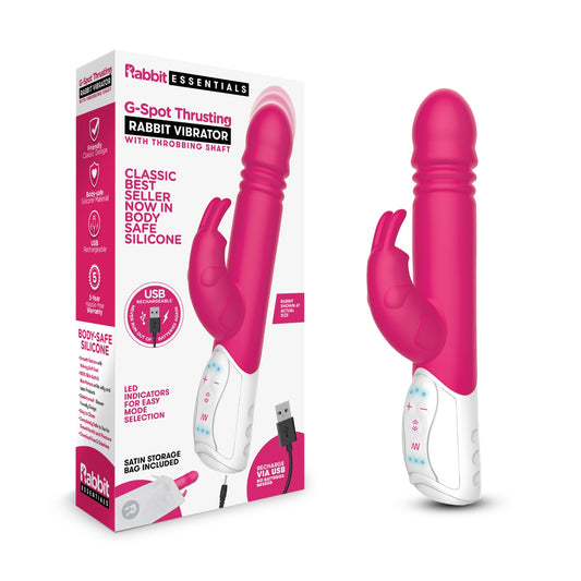 Rabbit Essentials Rechargeable G-Spot Thrusting Rabbit Vibrator Hot Pink