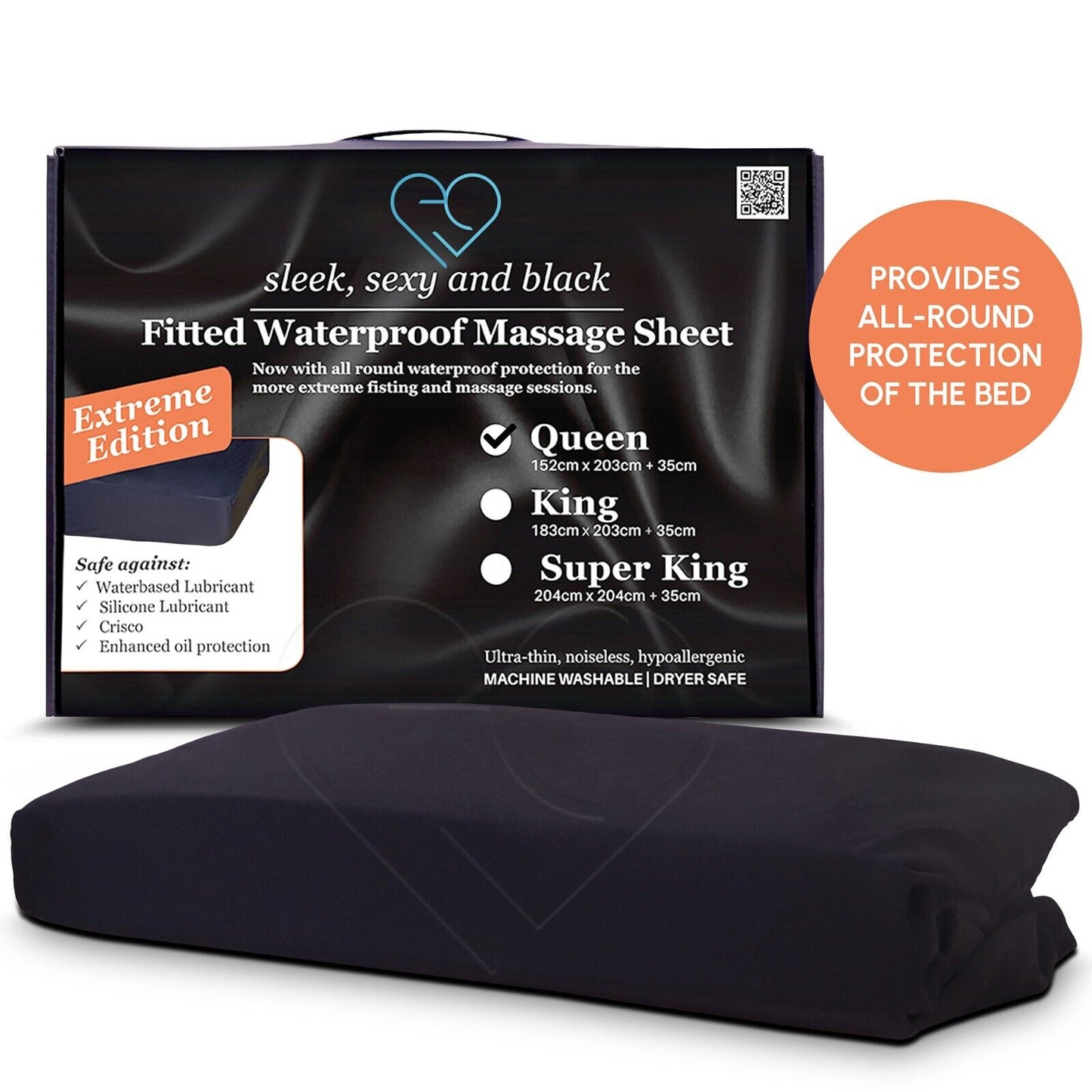 Eroticgel Waterproof Fitted Sheet Extreme Edition Black Nuru Massage - Queen Size