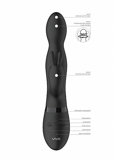 Shots Toys | VIVE Niva 360 Degrees G-Spot Rabbit Vibrator USB Rechargeable Black