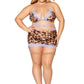 Dreamgirl Leopard Printed Mesh with Contrast Scalloped Lace Bralette, Garter Skirt, and G-string Set Size OSQ