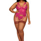 Dreamgirl Floral Lace and Mesh Bustier and G-string Set Beet Size OSX