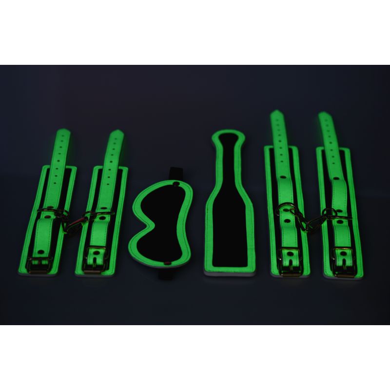 Master Series Kink In the Dark Glowing Bondage Set Flouro Green