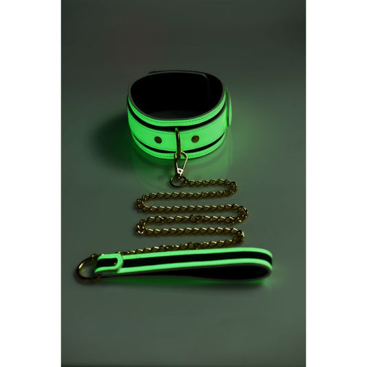 Master Series Kink in the Dark Glowing Collar & Lead Flouro Green