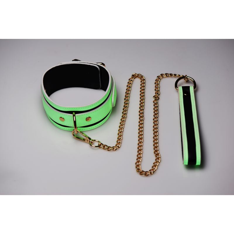 Master Series Kink in the Dark Glowing Collar & Lead Flouro Green