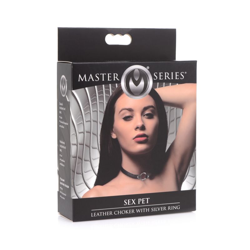 Master Series | Sex Pet Leather Choker with Silver Ring Black