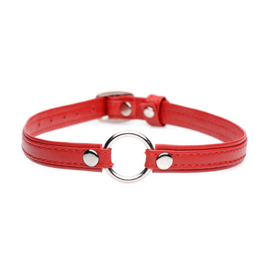 Master Series | Fiery Pet Leather Choker with Silver Ring Red