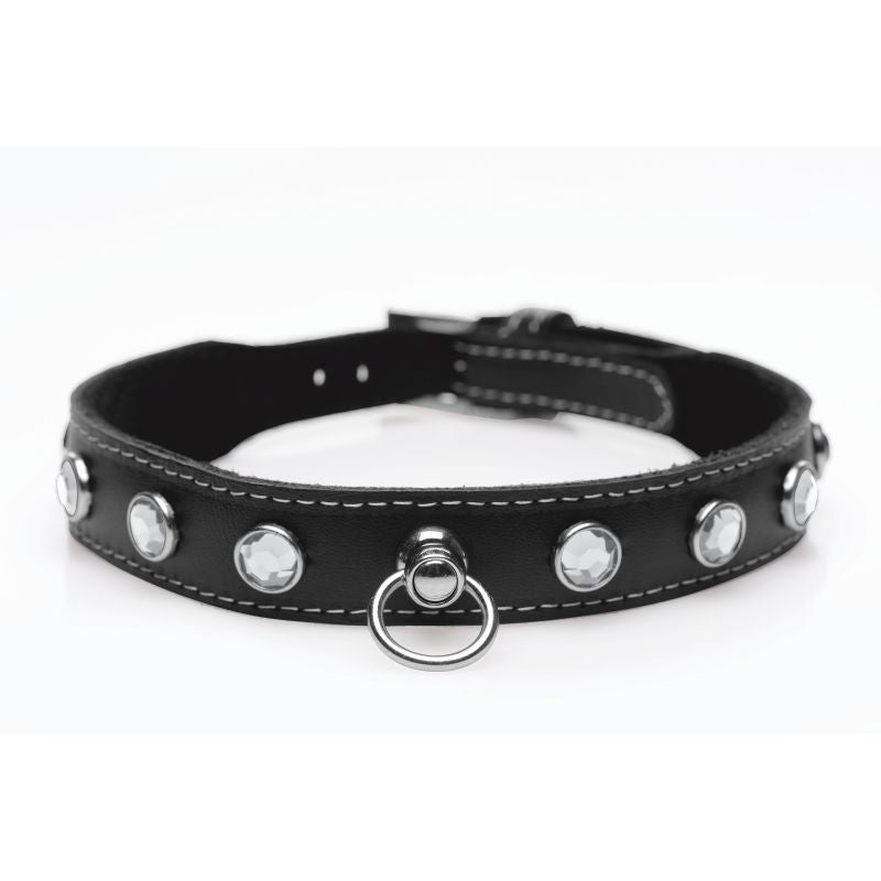 Master Series Bling Vixen Leather Choker w/ Clear Rhinestones