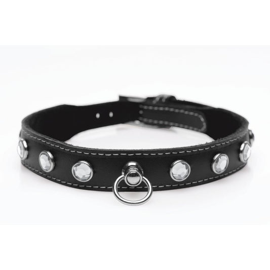 Master Series | Bling Vixen Leather Choker w/ Clear Rhinestones