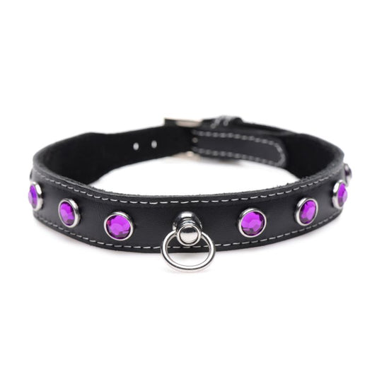 Master Series | Bling Vixen Leather Choker w/ Purple Rhinestones