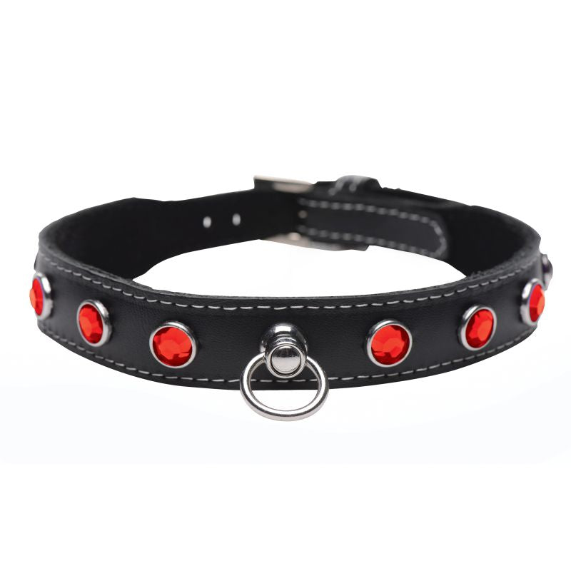 Master Series Bling Vixen Leather Choker w/ Red Rhinestones