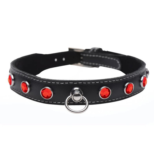 Master Series | Bling Vixen Leather Choker w/ Red Rhinestones