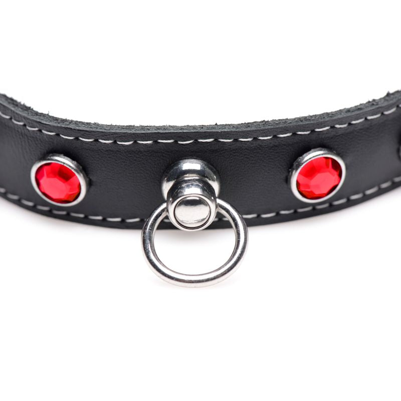 Master Series Bling Vixen Leather Choker w/ Red Rhinestones