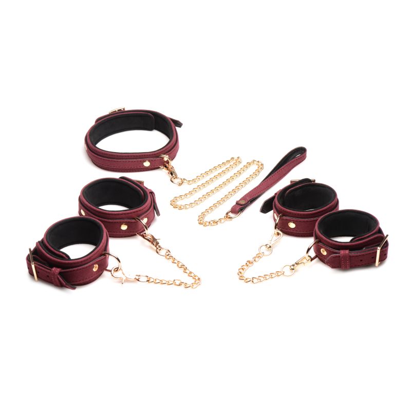 Master Series 6 Piece Velvet Bondage Set Burgundy