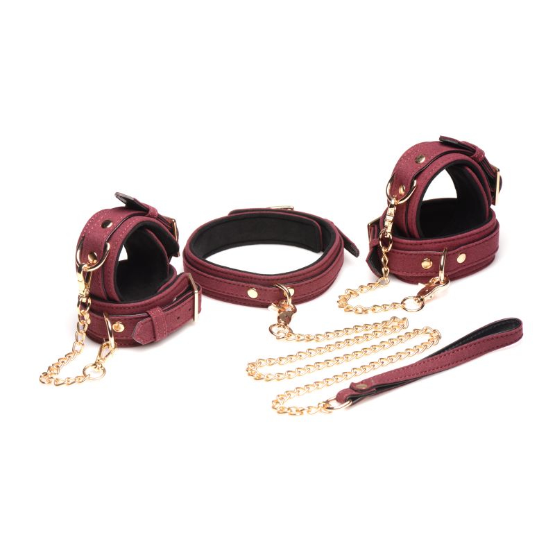 Master Series 6 Piece Velvet Bondage Set Burgundy