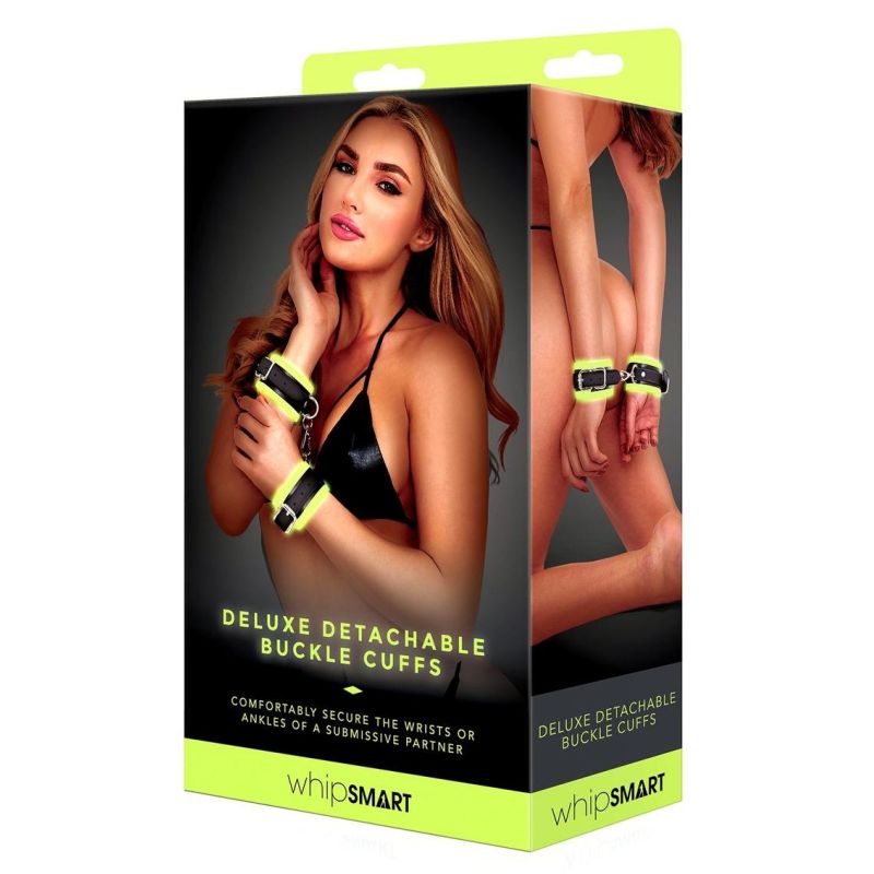 Whipsmart | Glow In The Dark Deluxe Buckle Cuffs Black