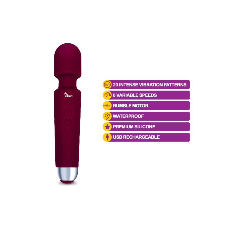 Viben Tempest Travel Wand Massager Vibrator Ruby