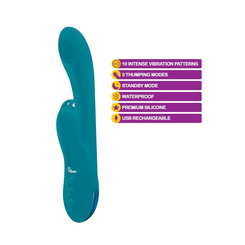 Viben Razzle Rechargeable Thumping Rabbit Vibrator Ocean