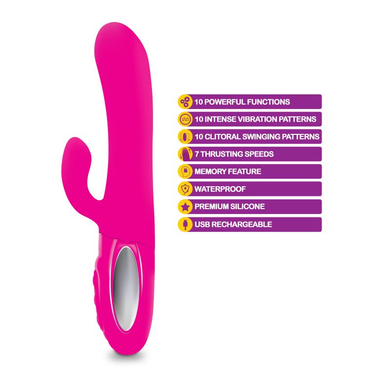 Viben Hypnotic Thrusting Rabbit Vibe w Swinging Clit Stim Hot Pink