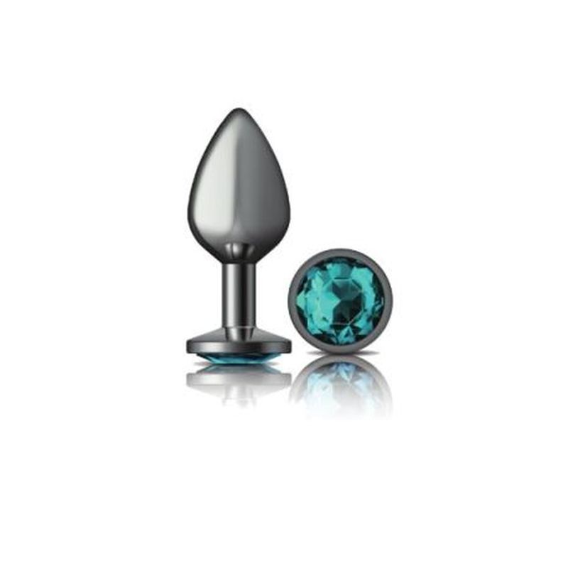 Cheeky Charms | Gunmetal Round Butt Plug w Teal Jewel Medium