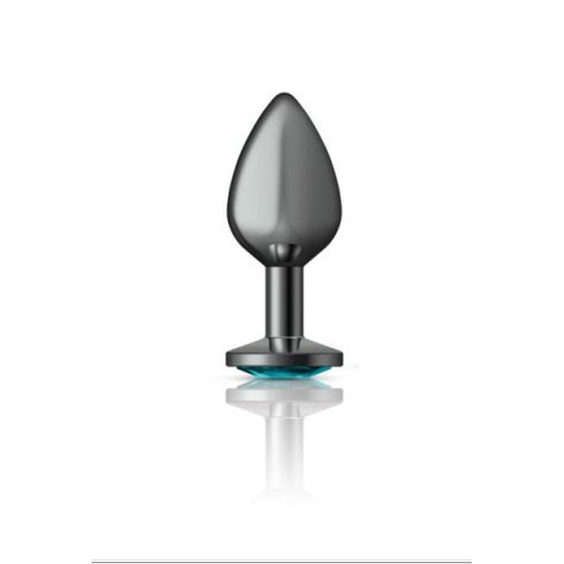 Cheeky Charms | Gunmetal Round Butt Plug w Teal Jewel Medium