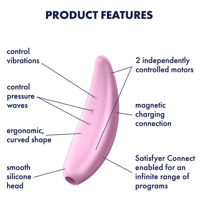 Satisfyer Curvy 3+ App Control USB Recharge Clitoral Stimulator w Vibration Pink