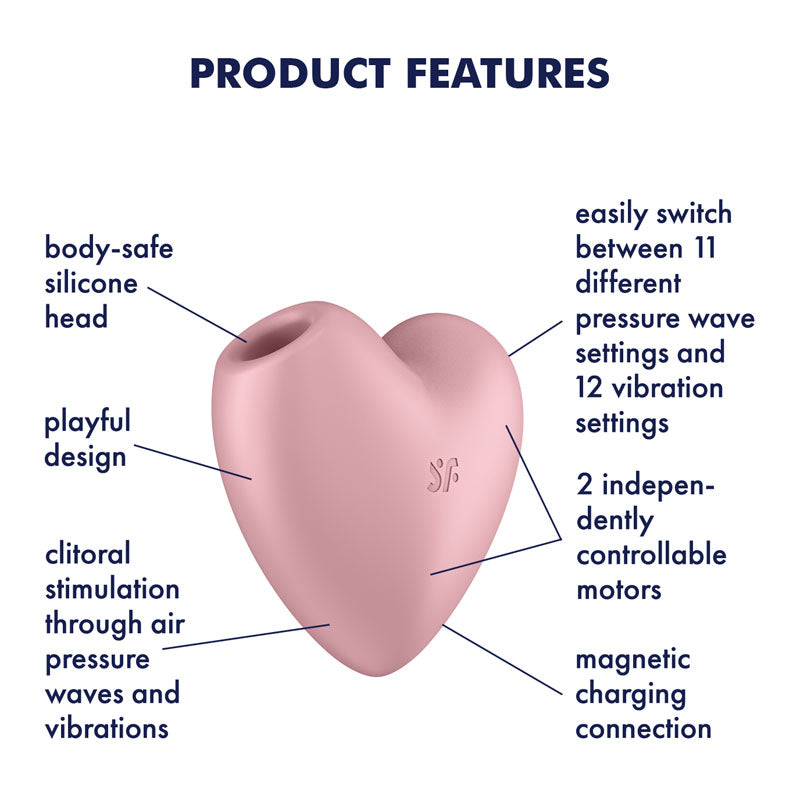 Satisfyer Cutie Heart USB Recharge Air Pulsation Clitoral Stimulator Light Red