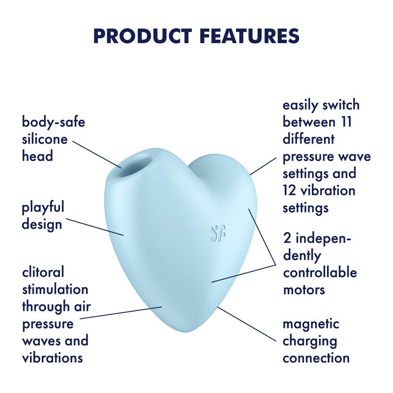 Satisfyer Cutie Heart USB Recharge Air Pulsation Clitoral Stimulator Blue