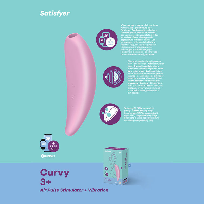 Satisfyer Curvy 3+ App Control USB Recharge Clitoral Stimulator w Vibration Pink